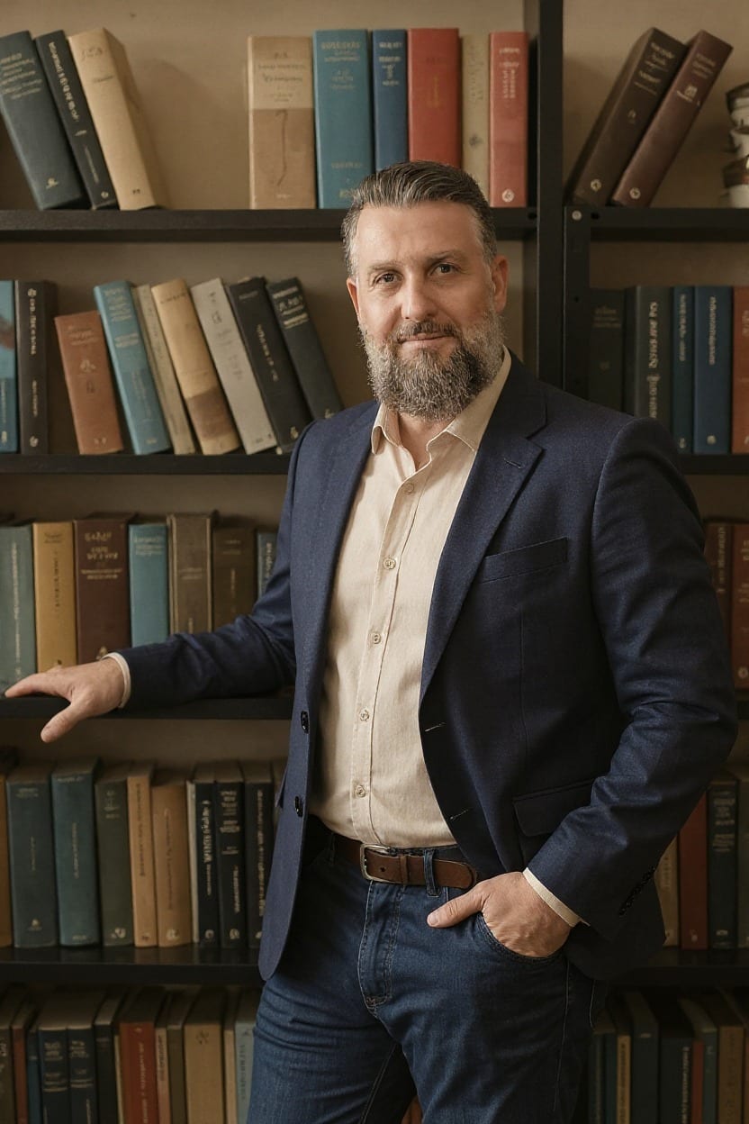 Daniel Basso em sua biblioteca